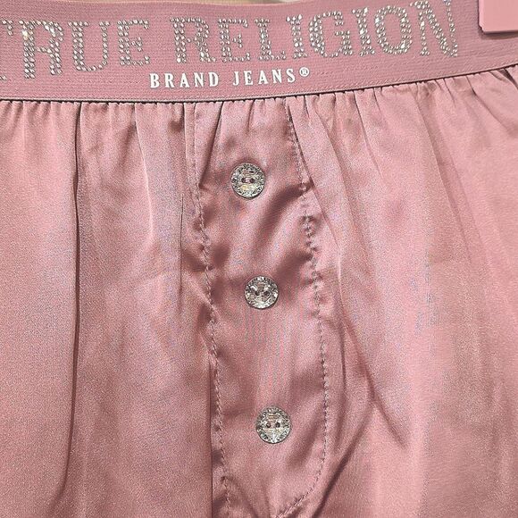 True Religion Rhinestone Logo Stretch Satin Pajama Set - Picture 9 of 10